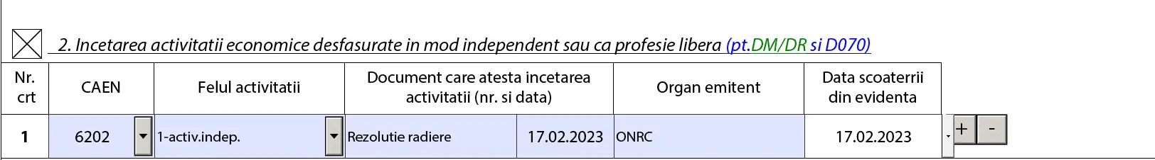 declaratie_700_radiere Închidere PFA cu normă de venit